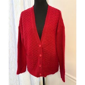 Aeropostale Women's Dark Pink Grandpa Cardigan Sweater Size L